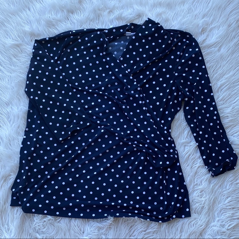 👗3/$30👗 poka-dot navy long sleeve wrap blouse